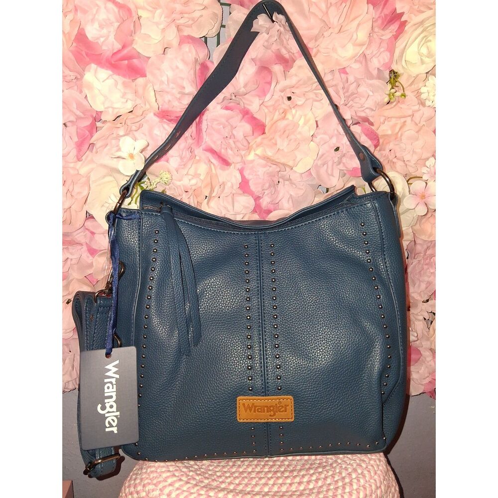 NWT Wrangler Blue Studded Hobo Bag & Crossbody Pouch Set